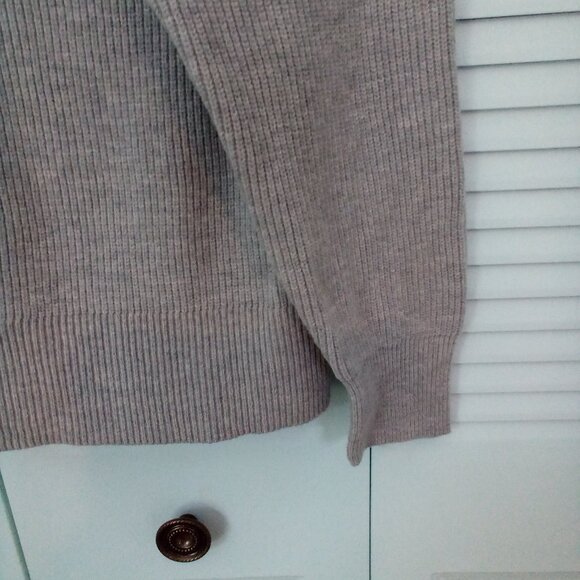 ON 34TH L COTTON BLEND GREY RIBBBED RUGBY STYLE LONG-SLEEVE SWEATER SOFT COZY - Picture 3 of 8